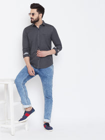 JUMP USA Men Charcoal Solid Cotton Casual Shirts - JUMP USA