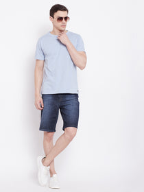 JUMP USA Men Blue Washed Solid Regular Fit Denim Shorts - JUMP USA