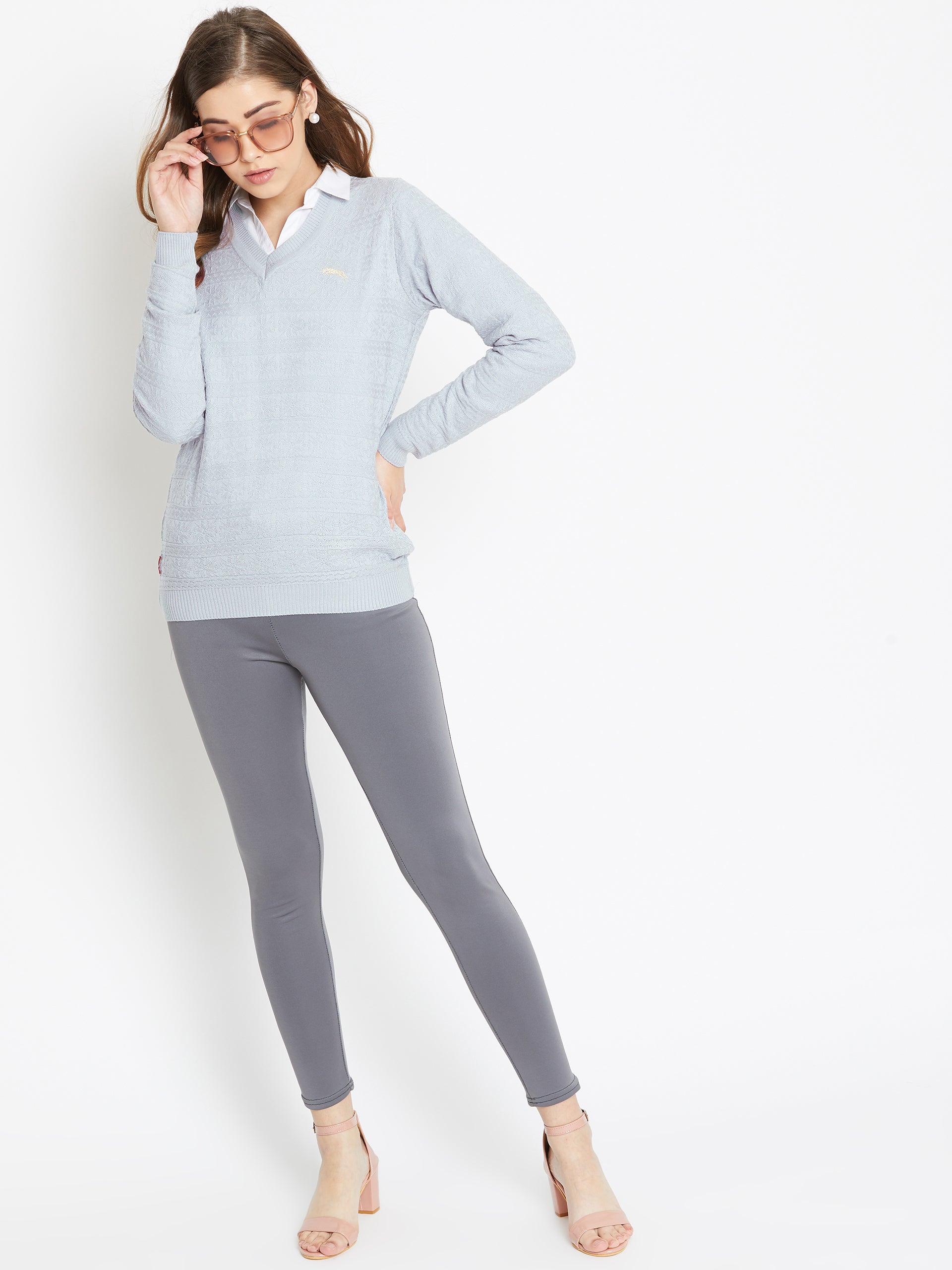 JUMP USA Women Blue Self Design Sweater - JUMP USA