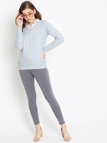JUMP USA Women Blue Self Design Sweater - JUMP USA