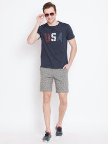 Men Navy Blue Printed Casual T-shirt - JUMP USA