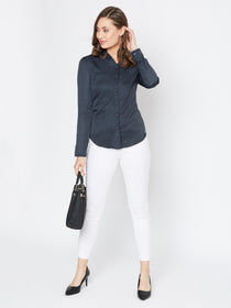 JUMP USA Women Navy Blue Solid Casual Shirts - JUMP USA