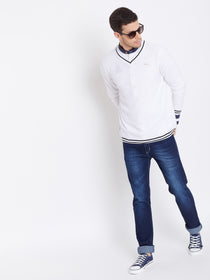 JUMP USA Men White Self Design Pullover - JUMP USA