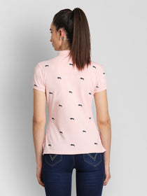 JUMP USA Women Pink & Navy Blue Printed Polo Collar T-Shirt - JUMP USA