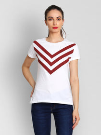 JUMP USA Women White & Red Solid T-Shirts - JUMP USA