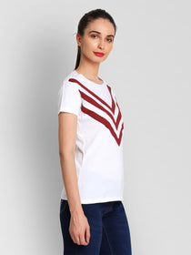 JUMP USA Women White & Red Solid T-Shirts - JUMP USA