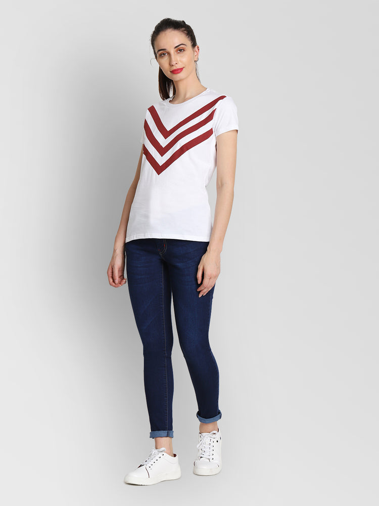 JUMP USA Women White & Red Solid T-Shirts - JUMP USA