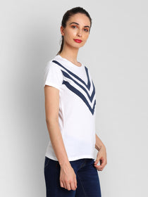 JUMP USA Women White & Navy Blue Solid T-Shirts - JUMP USA