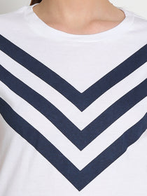 JUMP USA Women White & Navy Blue Solid T-Shirts - JUMP USA