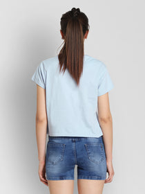 JUMP USA Women Blue Self Design Crop Top - JUMP USA