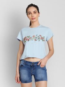 JUMP USA Women Blue Self Design Crop Top - JUMP USA