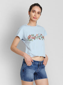 JUMP USA Women Blue Self Design Crop Top - JUMP USA