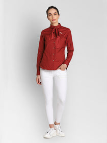 JUMP USA Women Red Self Design Casual Shirt - JUMP USA