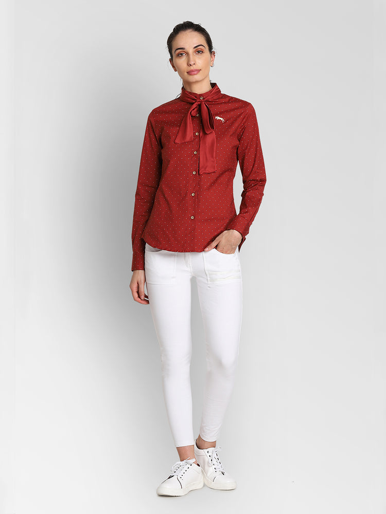 JUMP USA Women Red Self Design Casual Shirt - JUMP USA