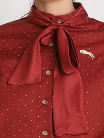 JUMP USA Women Red Self Design Casual Shirt - JUMP USA