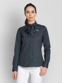 JUMP USA Women Navy Blue Self Design Casual Shirt - JUMP USA