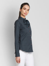JUMP USA Women Navy Blue Self Design Casual Shirt - JUMP USA