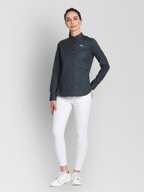 JUMP USA Women Navy Blue Self Design Casual Shirt - JUMP USA