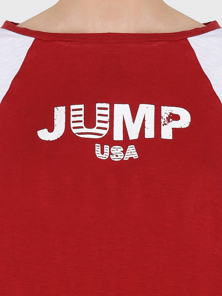 JUMP USA Women Red Self Design Crop Top - JUMP USA