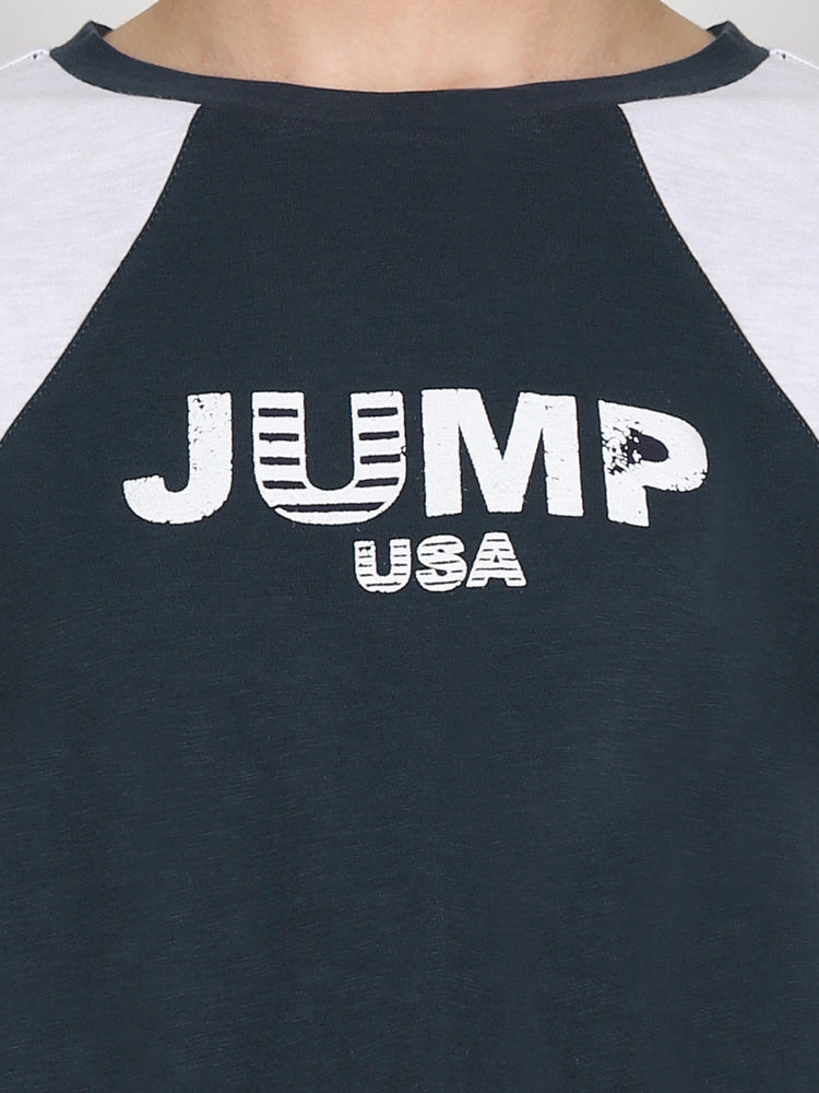 JUMP USA Women Navy Blue Self Design Crop Top - JUMP USA