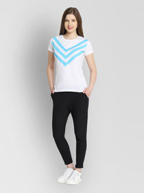 JUMP USA Women White & Blue Solid T-Shirts - JUMP USA