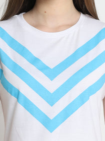 JUMP USA Women White & Blue Solid T-Shirts - JUMP USA