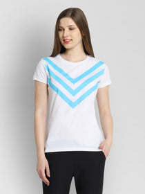 JUMP USA Women White & Blue Solid T-Shirts - JUMP USA