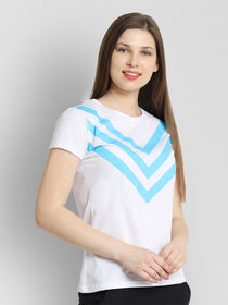 JUMP USA Women White & Blue Solid T-Shirts - JUMP USA