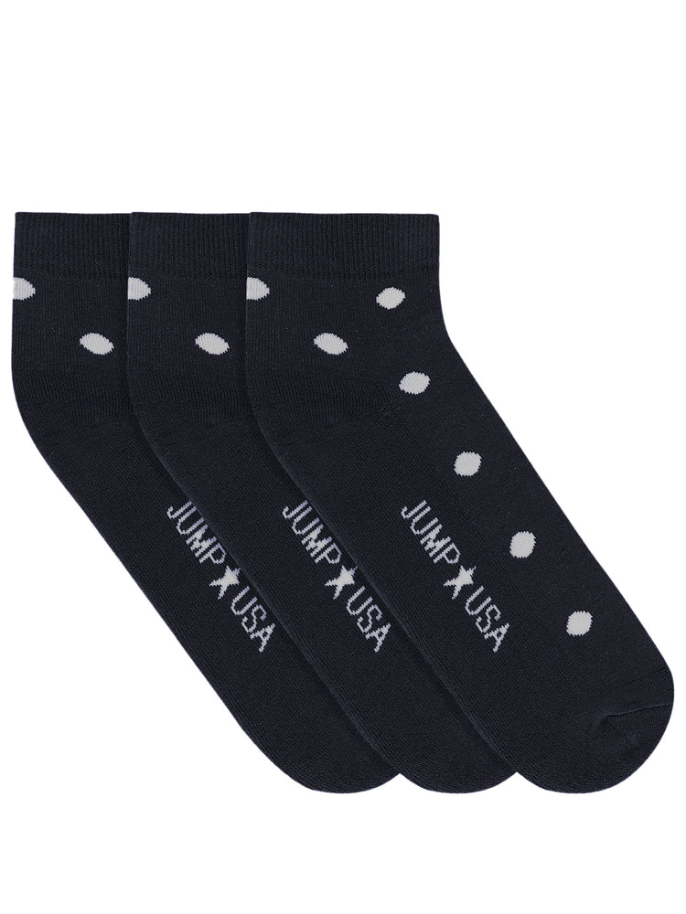 JUMP USA Women's Cotton Ankle Length Socks (Navy Blue, White, Free Size) Pack of 3 - JUMP USA