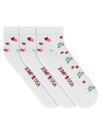 JUMP USA Women's Cotton Ankle Length Socks (White, Green,Red,Free Size) Pack of 3 - JUMP USA