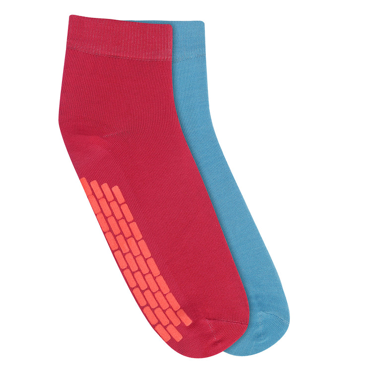 JUMP USA Women's Cotton Avobe Ankle Length Casual Socks Padded for Extra Comfort (Blue and Red Free Size) Pack of 2