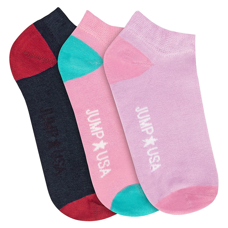 18SS161269-104-STD-JUMP-USA-Women's-Pack-of-3-Ankle-length-Socks-|-Women's's-Casual-Socks-for-Everyday-Wear-Sweat-Proof,-Quick-Dry,-Padded-for-Extra-Comfort-|-Navy-Blue-Pink-Purple