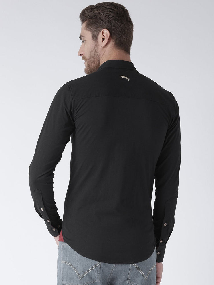 Men Black Slim Fit Solid Casual Shirt - JUMP USA (1568775143466)