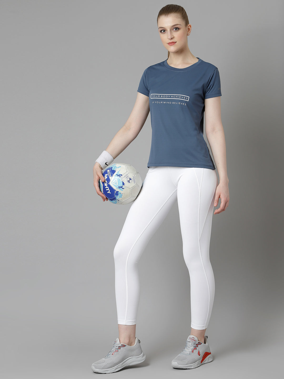 JUMP USA Women Ensign Blue Typography Printed Polyester T-shirt