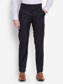 Solid Mens Blue Trousers Slim Fit