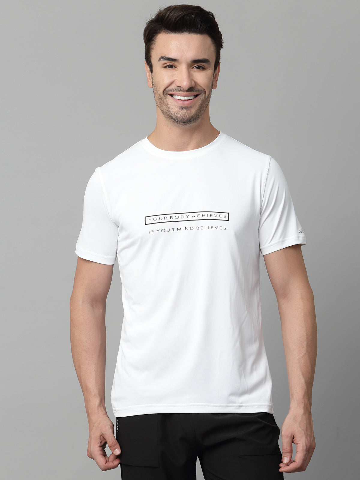 JUMP USA Mens White Typography Printed Polyester T-shirt
