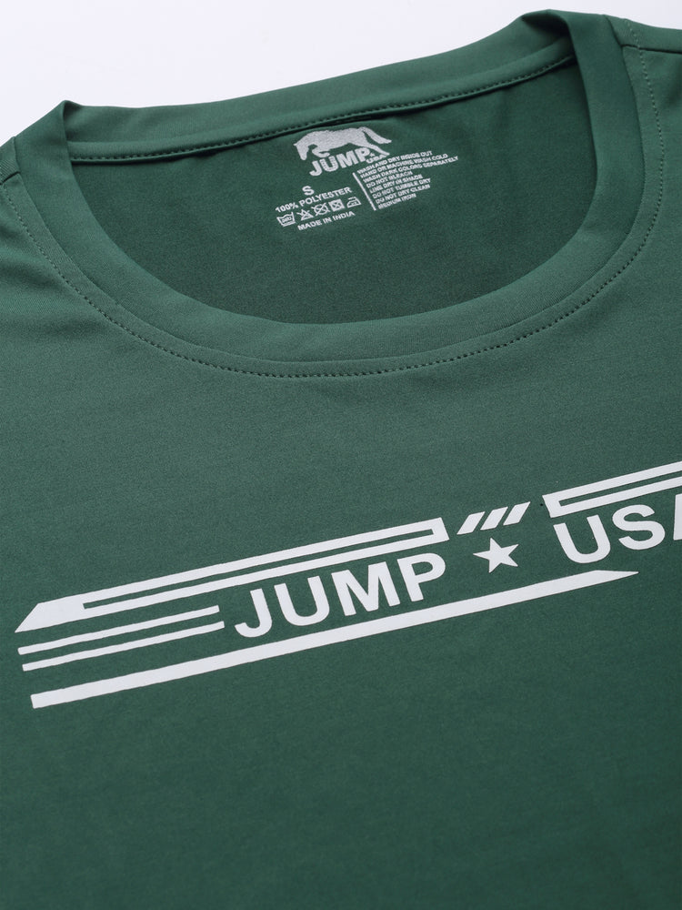 JUMP USA Women Green Typography Printed Polyester T-shirt
