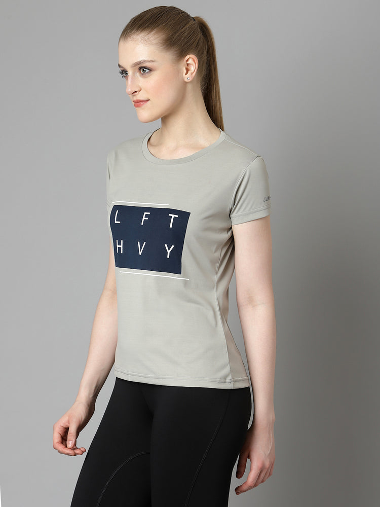JUMP USA Women Grey Typography Printed Polyester T-shirt