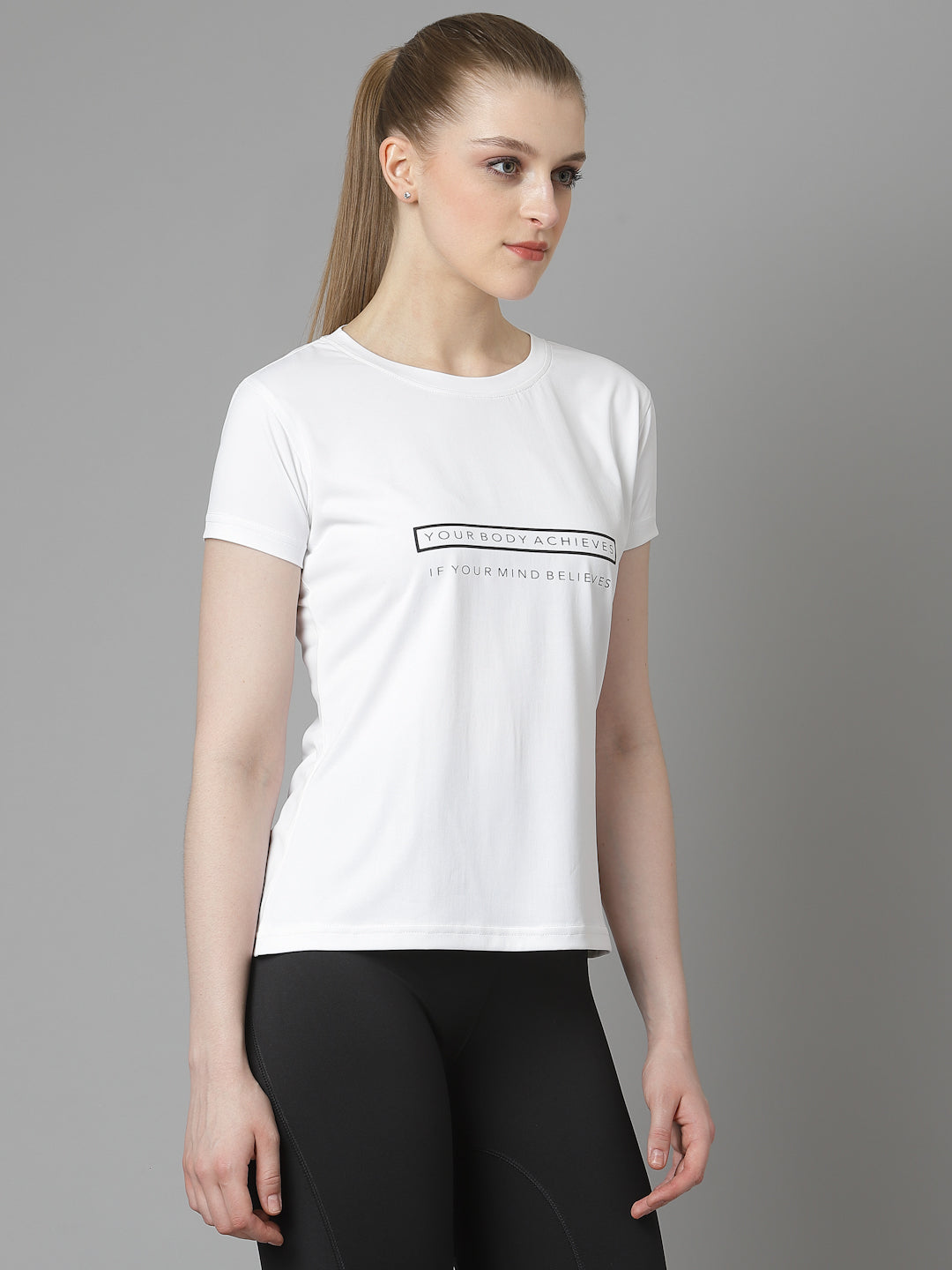 JUMP USA Women White Typography Printed Polyester T-shirt