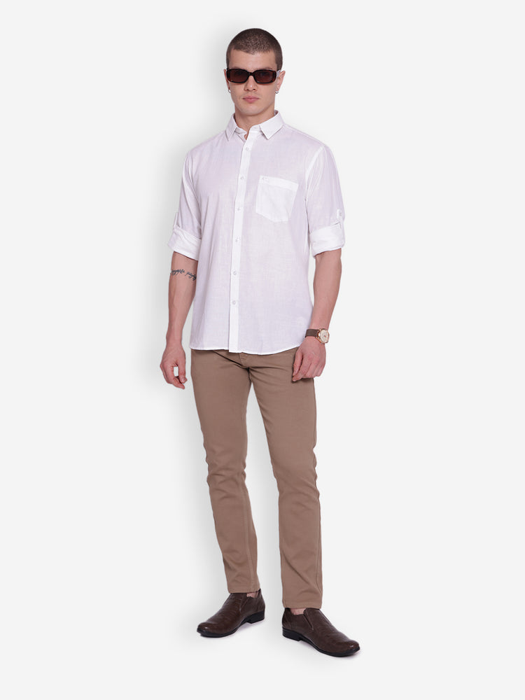 JUMP USA Men White Solid Cotton Casual Shirts
