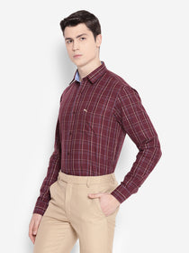 JUMP USA Men Wine Solid Cotton Casual Shirts - JUMP USA