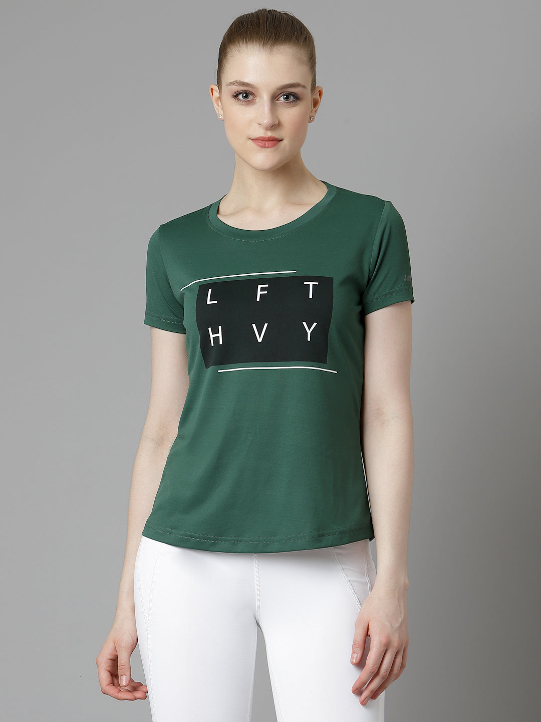 JUMP USA Women Green Typography Printed Polyester T-shirt