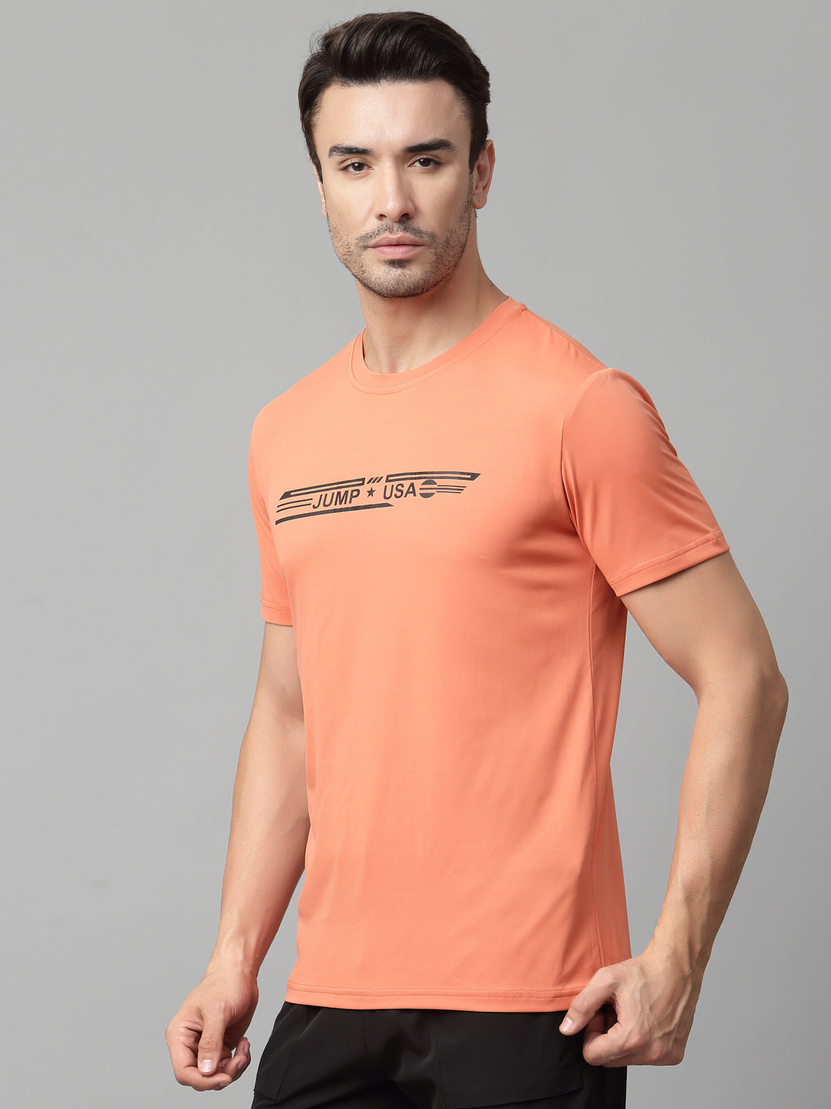 JUMP USA Mens Coral Typography Printed Polyester T-shirt