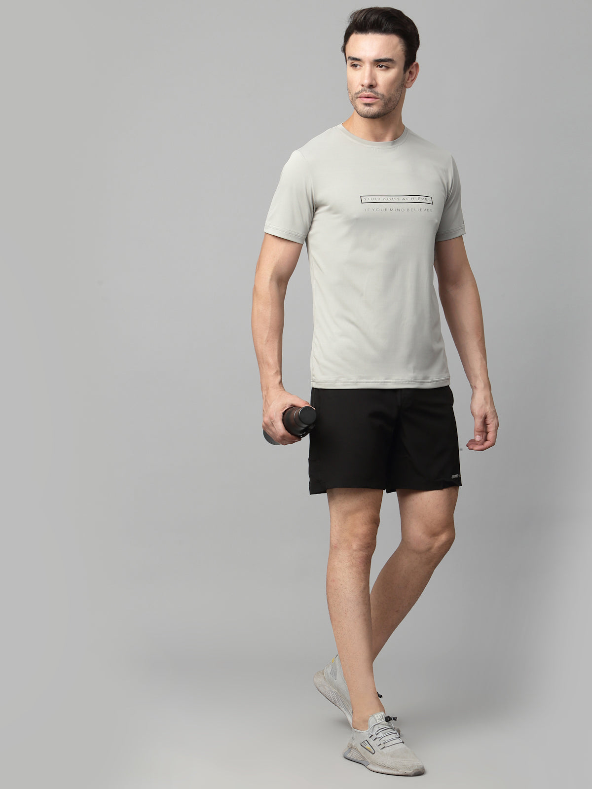 JUMP USA Mens Grey Typography Printed Polyester T-shirt