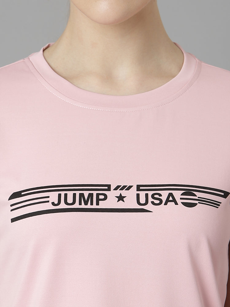JUMP USA Women Pink Typography Printed Polyester T-shirt
