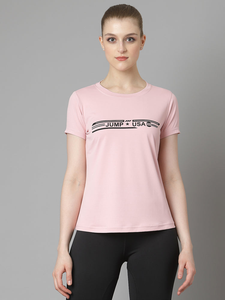 JUMP USA Women Pink Typography Printed Polyester T-shirt