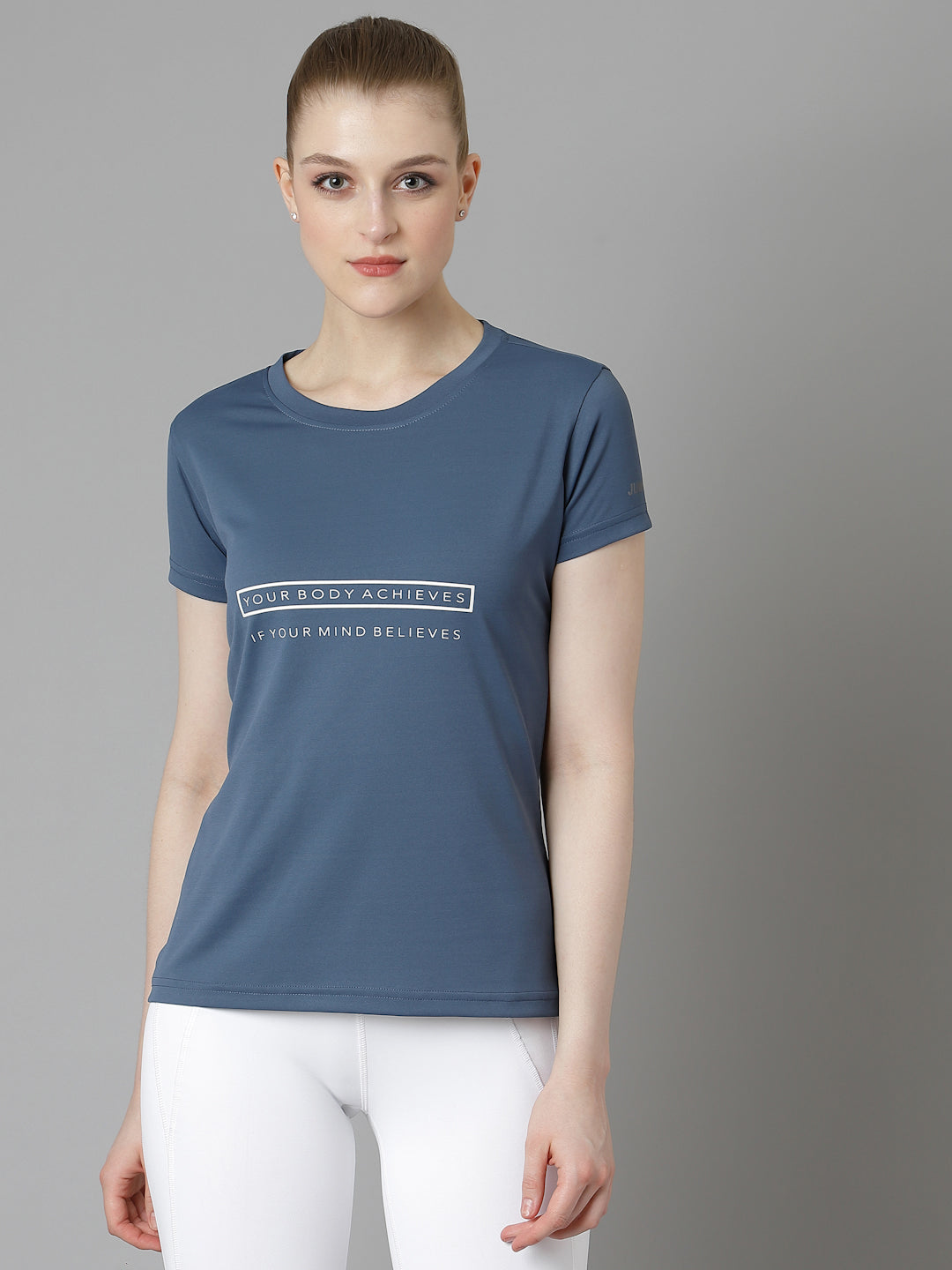 JUMP USA Women Ensign Blue Typography Printed Polyester T-shirt