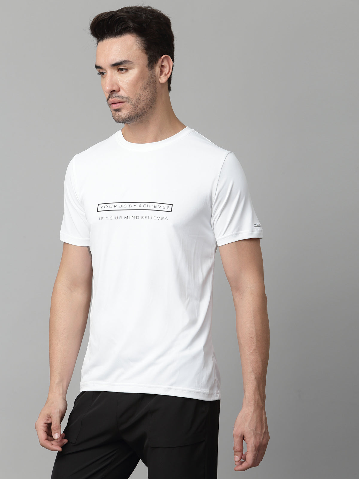 JUMP USA Mens White Typography Printed Polyester T-shirt