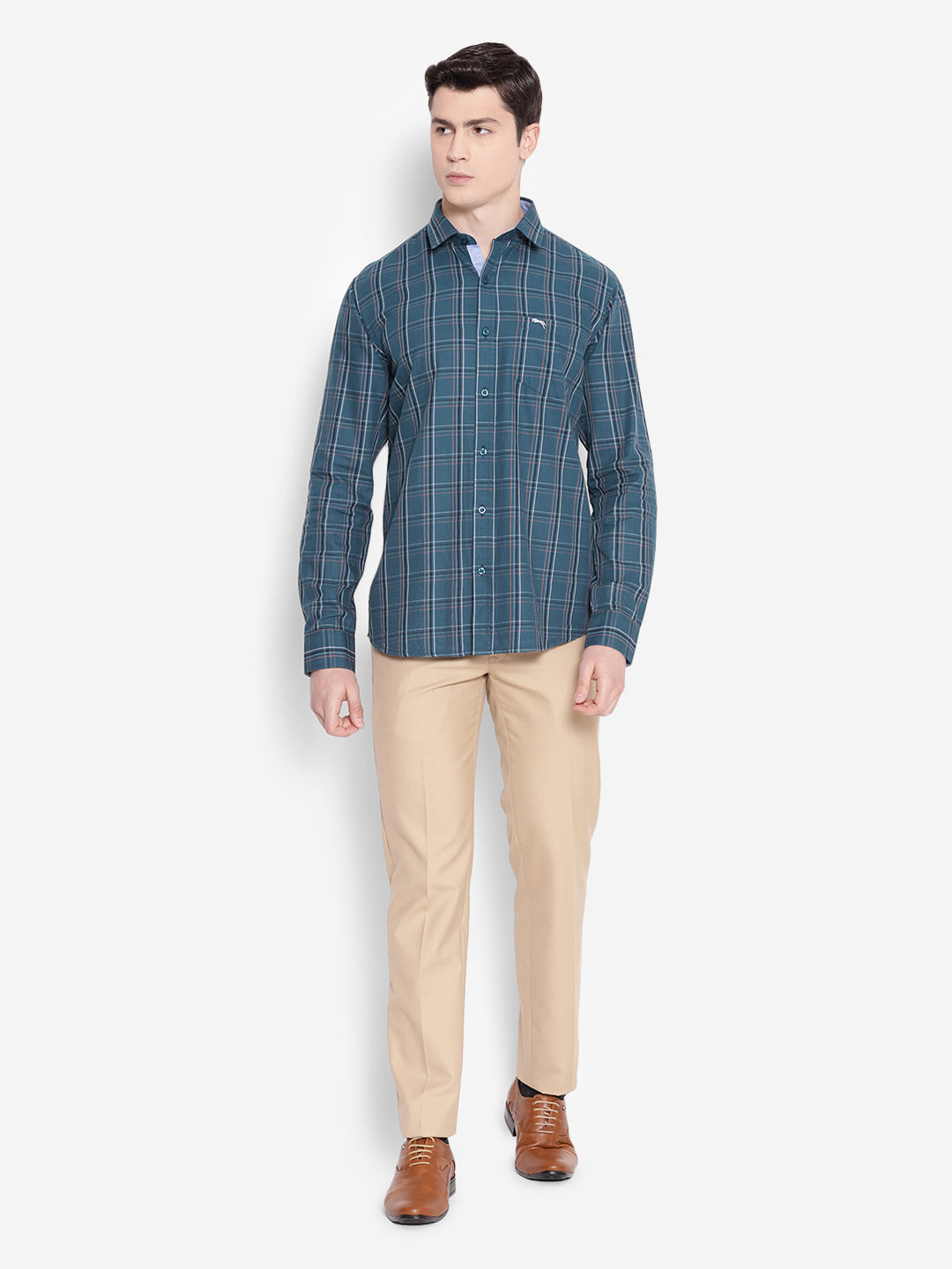 JUMP USA Men Denim Blue Solid Cotton Casual Shirts - JUMP USA