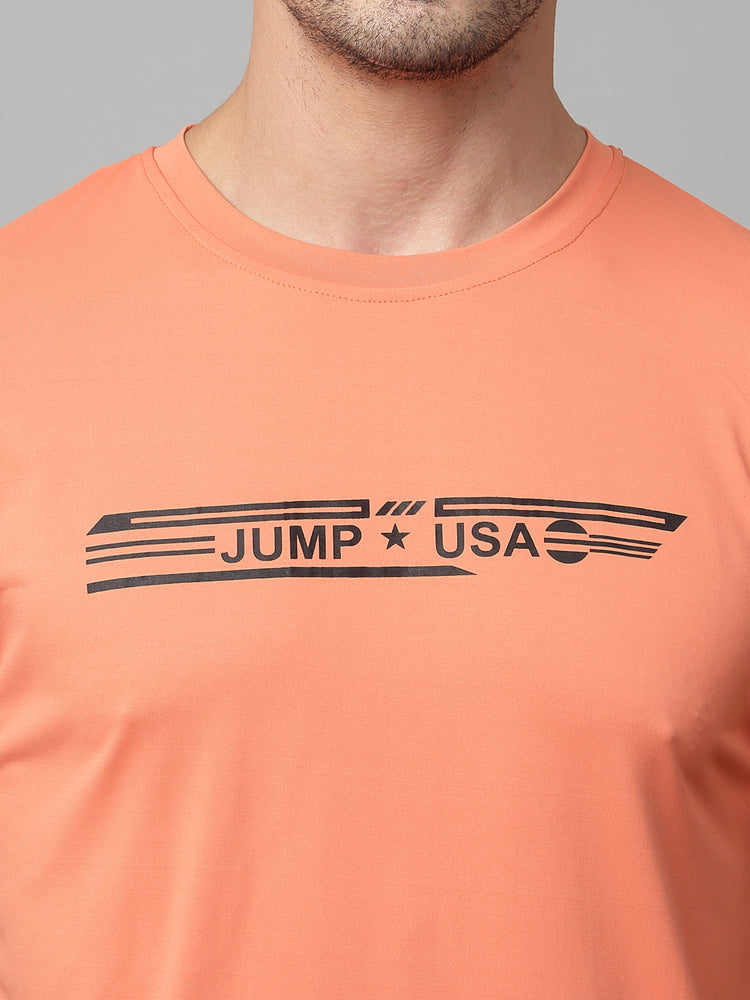JUMP USA Mens Coral Typography Printed Polyester T-shirt